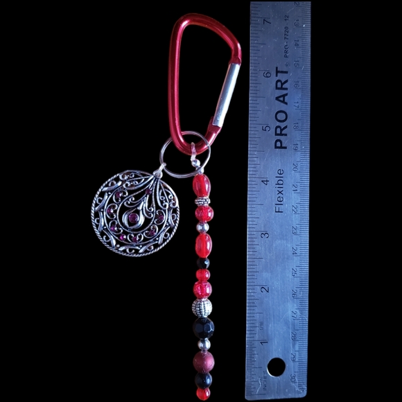 Red, Silver & Black Hand Crafted Beaded Keychain - Picture 7 of 8